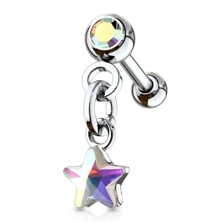Piercing cartilage hélix pendentif étoile cristal aurore boréale