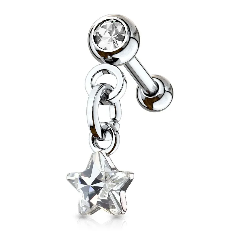 Piercing cartilage hélix pendentif étoile cristal blanc