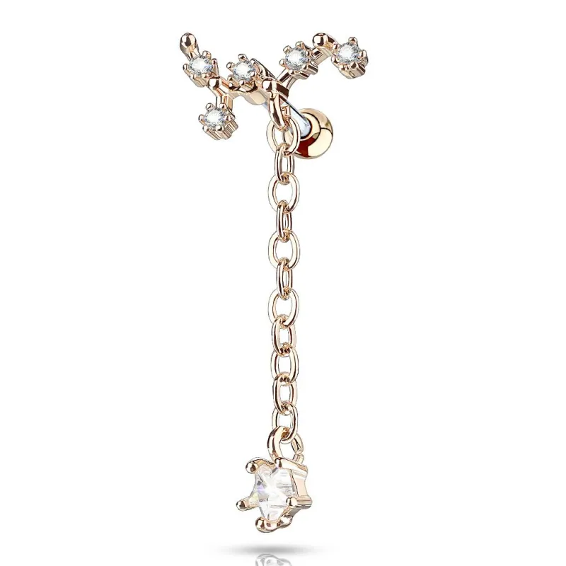 Piercing cartilage hélix vigne pendentif chaine plaqué or rose