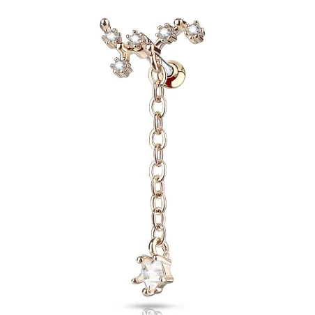 Piercing cartilage hélix vigne pendentif chaine plaqué or rose