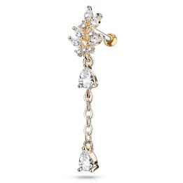 Piercing cartilage hélix feuille pendentif chaine plaqué or rose