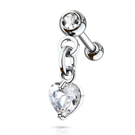 Piercing cartilage hélix pendentif coeur cristal blanc