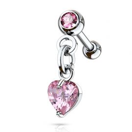 Piercing cartilage hélix pendentif coeur cristal rose