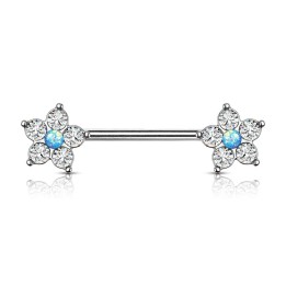 Piercing téton fleur opaline bleue