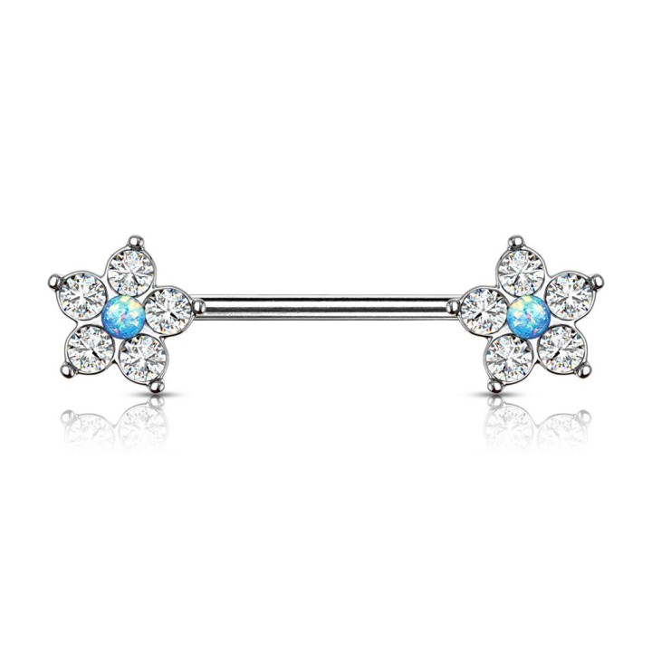 Piercing téton fleur opaline bleue