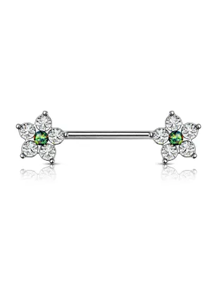 Piercing téton fleur opaline verte