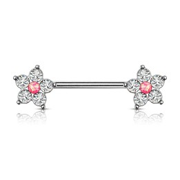 Piercing téton fleur opaline rose