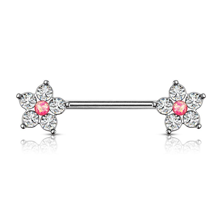 Piercing téton fleur opaline rose