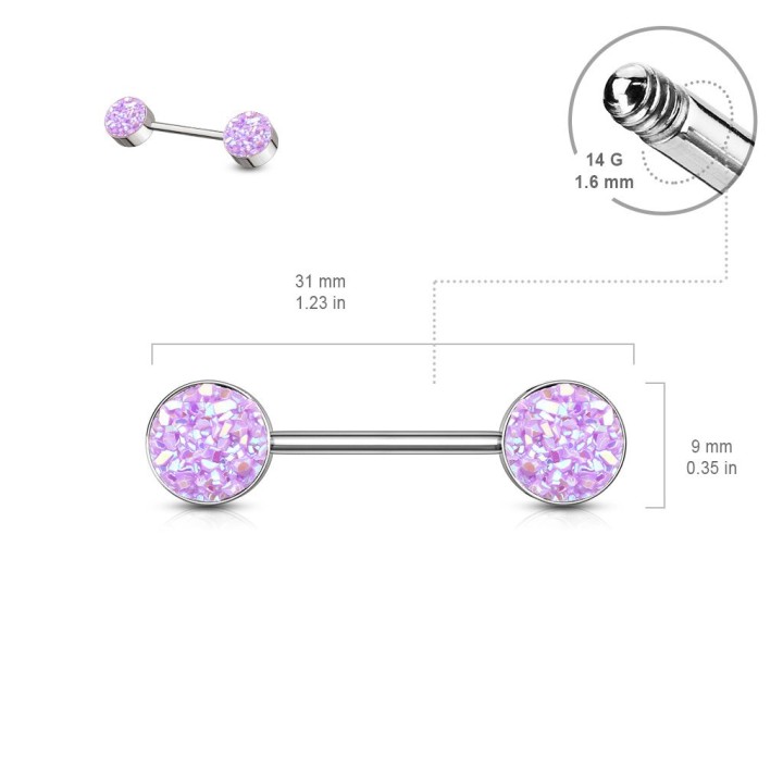 Piercing téton acier druse violet clair