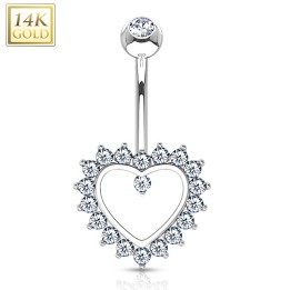 Piercing nombril Or 14 carats Coeur Pavé de Strass