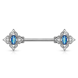 Piercing téton filigrane floral opaline bleue