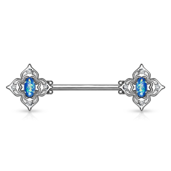 Piercing téton filigrane floral opaline bleue