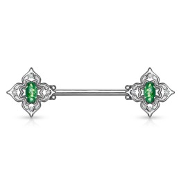 Piercing téton filigrane floral opaline verte