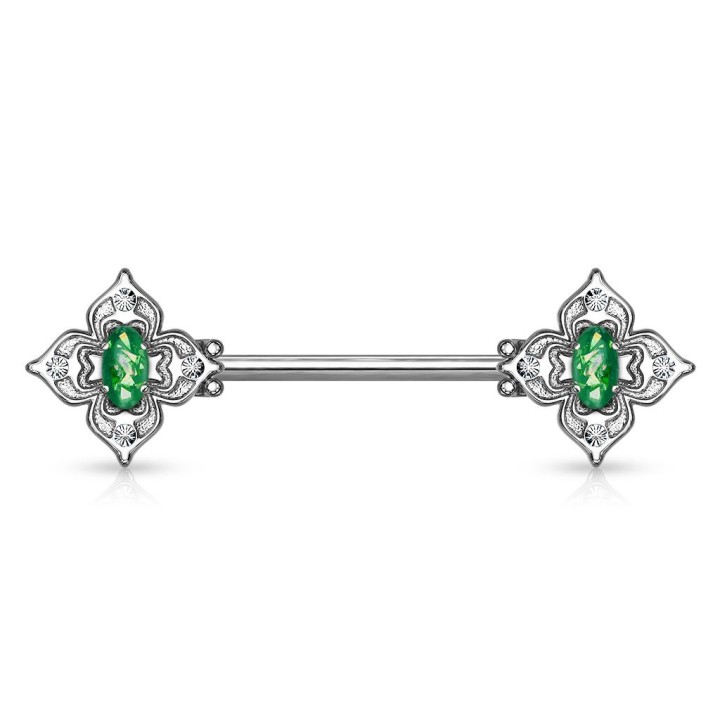 Piercing téton filigrane floral opaline verte