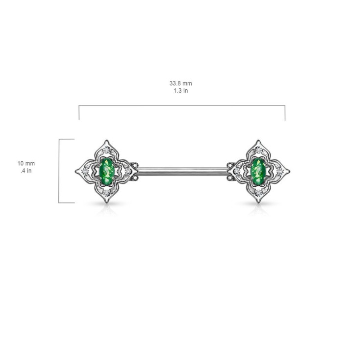 Piercing téton filigrane floral opaline verte