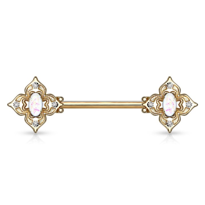 Piercing téton filigrane floral doré opaline blanche