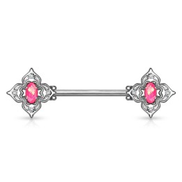 Piercing téton filigrane floral opaline rose