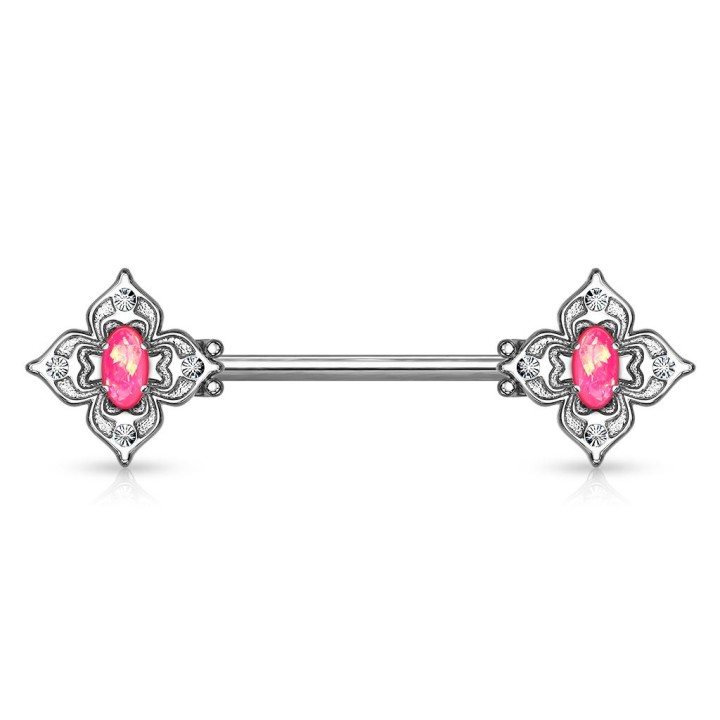 Piercing téton filigrane floral opaline rose