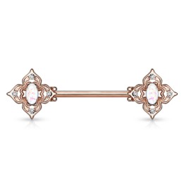 Piercing téton filigrane floral rosé opaline blanche