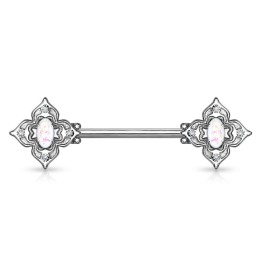 Piercing téton filigrane floral opaline blanche