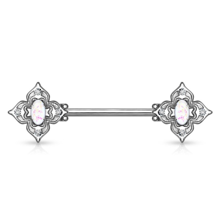 Piercing téton filigrane floral opaline blanche