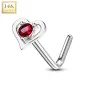 Piercing nez Or blanc 14 carats coeur gemme rouge