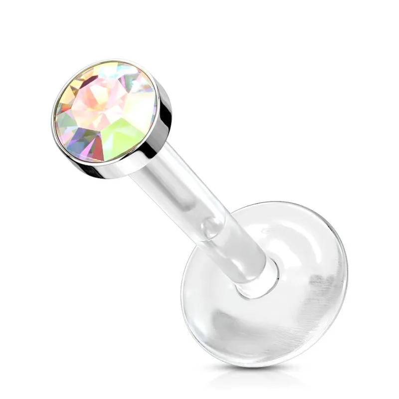 Piercing oreille labret Bio-Flex Téflon cristal aurore boréale