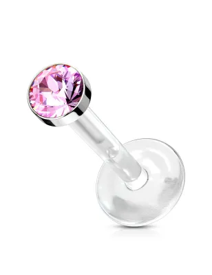 Piercing labret Bio-Flex Téflon cristal rose
