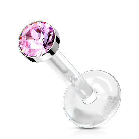 Piercing labret Bio-Flex Téflon cristal rose