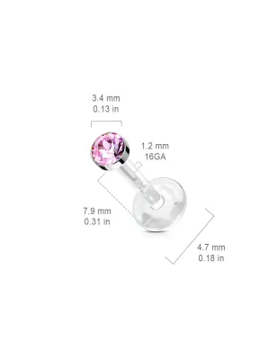Piercing labret Bio-Flex Téflon cristal rose