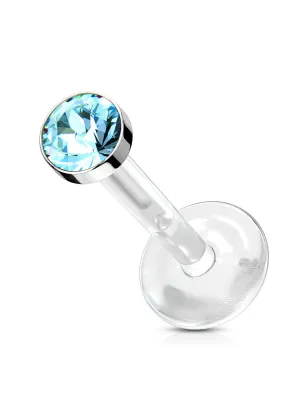 Piercing labret Bio-Flex Téflon cristal turquoise