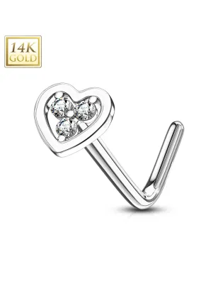 Piercing nez Or blanc 14 carats coeur trois strass