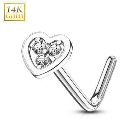 Piercing nez Or blanc 14 carats coeur trois strass