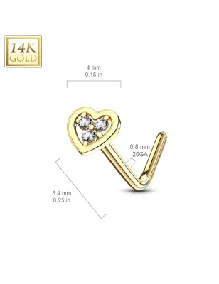 Piercing nez Or jaune 14 carats coeur trois strass