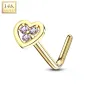 Piercing nez Or jaune 14 carats coeur trois strass roses