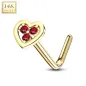 Piercing nez Or jaune 14 carats coeur trois strass rouges