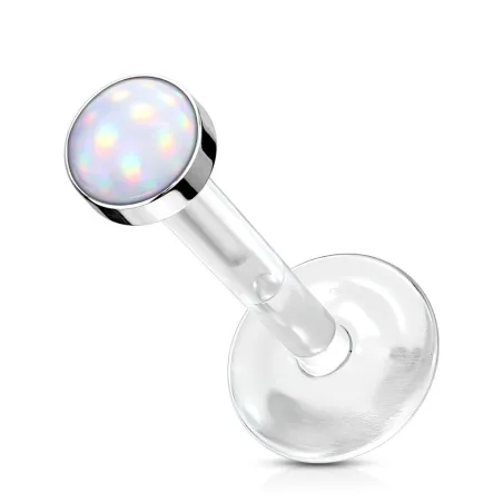 Piercing labret Bioflex Téflon pierre lumineuse blanche