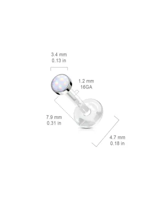 Piercing labret Bioflex Téflon pierre lumineuse blanche
