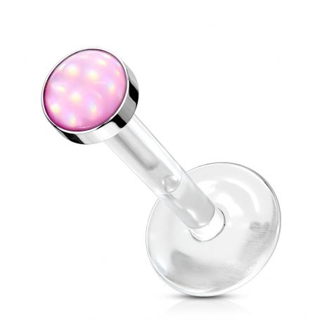Piercing labret Bioflex Téflon pierre lumineuse rose