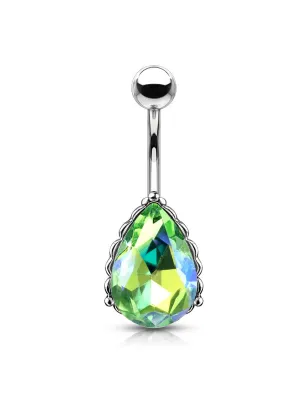 Piercing nombril goutte aurore boréale vert