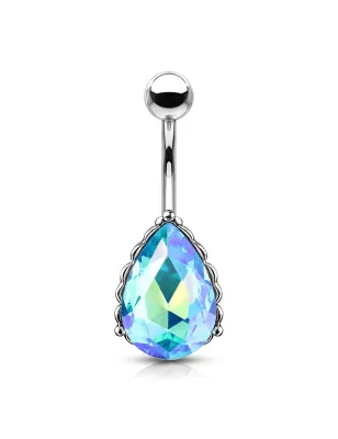 Piercing nombril goutte aurore boréale turquoise