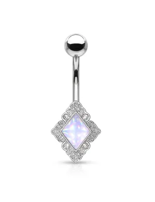 Piercing nombril losange pierre lumineuse blanc