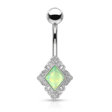 Piercing nombril losange pierre lumineuse vert