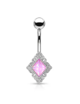 Piercing nombril losange pierre lumineuse rose