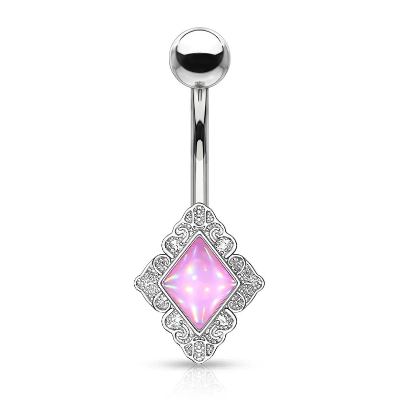 Piercing nombril losange pierre lumineuse rose