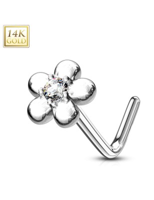 Piercing nez Or blanc 14 carats fleur pétales blanc