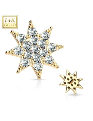 Piercing microdermal Or jaune 14 Carats étoile pavée de strass