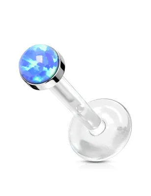 Piercing oreille labret Bioflex Téflon opaline bleue