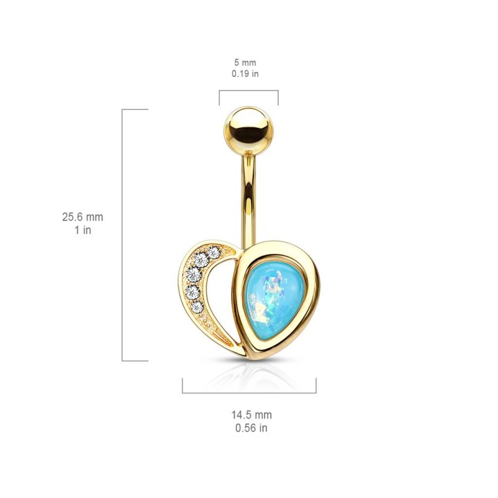 Piercing nombril coeur doré opaline turquoise