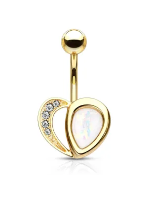 Piercing nombril coeur doré opaline blanche